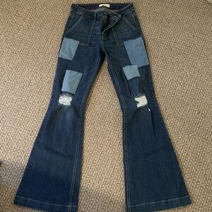 Cello Dark Blue Flare Jeans with Patchwork